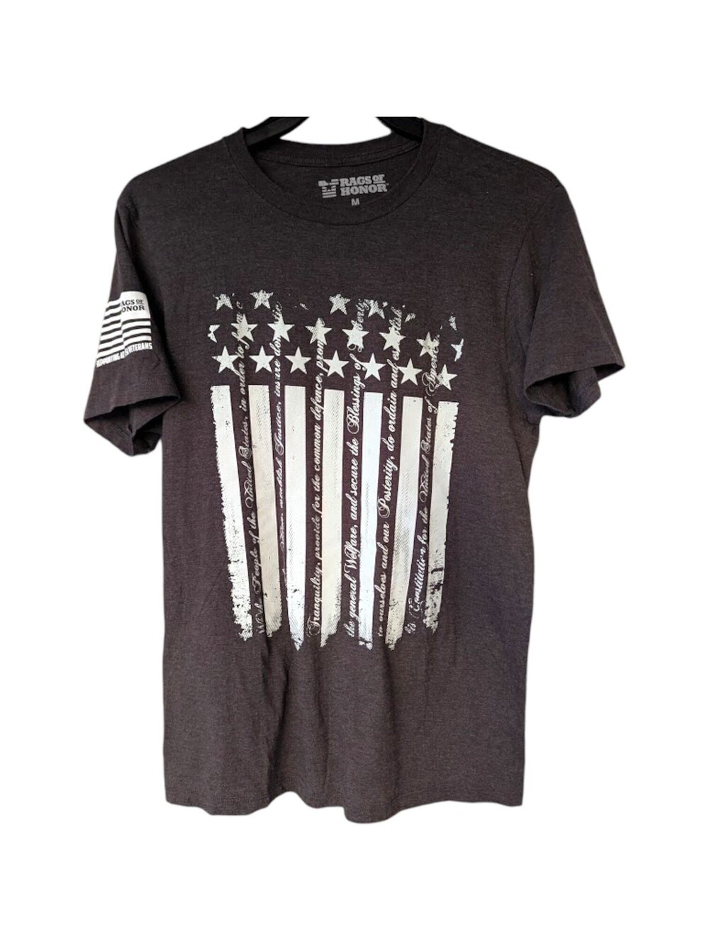 Rags of Honor USA Flag Constitution T-Shirt Men M Brown Veteran Military 20.5x29